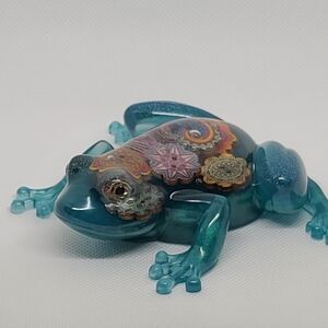 Artistic Teal Resin Frog Sculpture